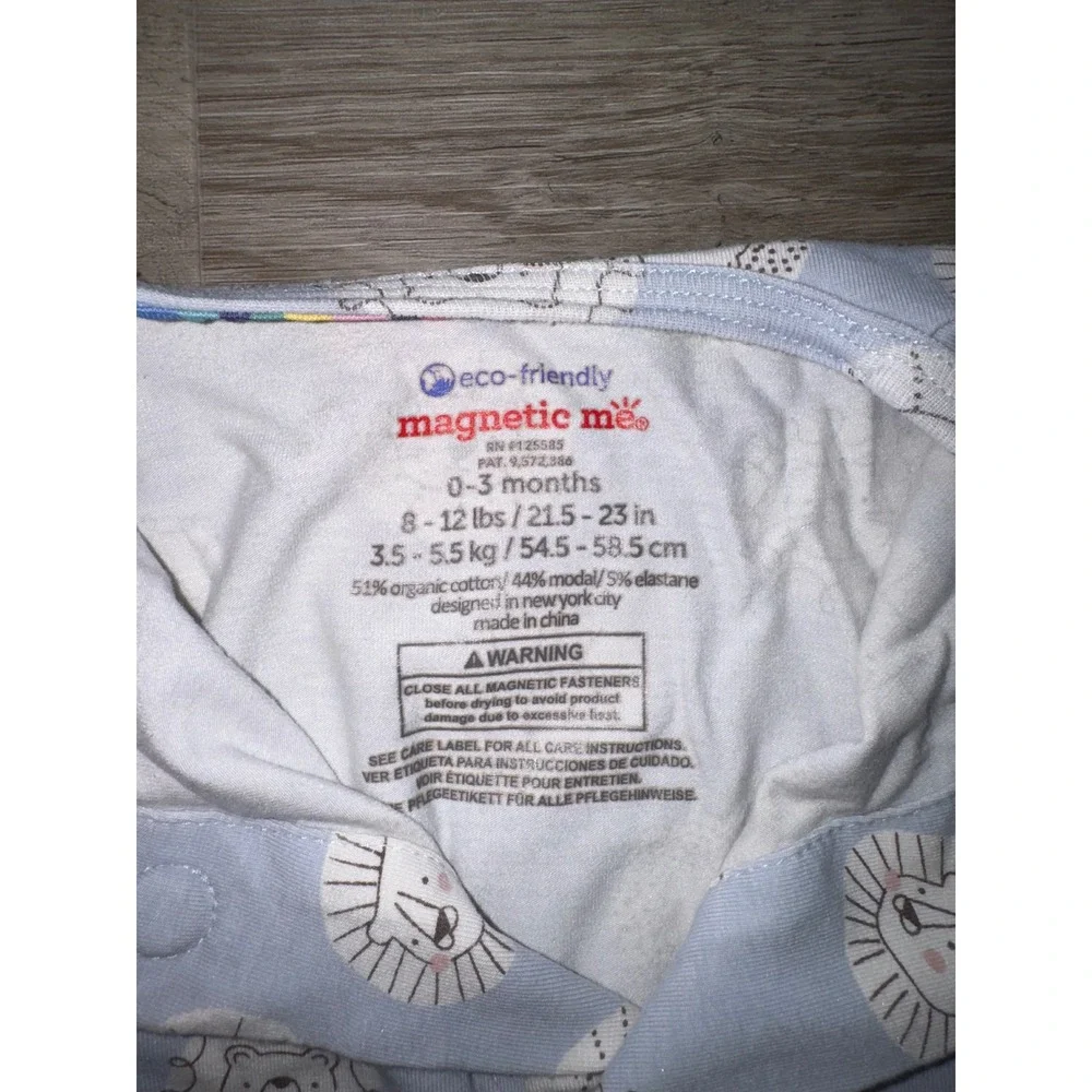 Magnetic Me Light Blue Animal One Piece Footie Pajama, 0-3 Months